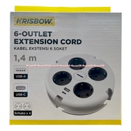 Krisbow 6-Outlet Extension Cord 1.4m 4-Way Extension Cable Round Model Plug Around With Usb AC Kris 