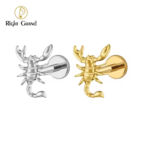 Right Grand ASTM F136 Titanium 16G Scorpion Labret Stud Flatback Zodiac Earring Tragus Cartilage Hel