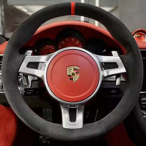 Full Black Suede Car Steering Wheel Cover for Porsche 911 991 Boxster 981 Cayman 981 Cayenne Panamer