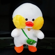 Gấu bông vịt má hồng đeo túi ếch (30cm) vải miniso mềm mịn êm ái an toàn cho trẻ nhỏ