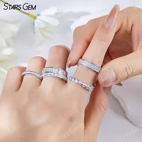 Starsgem S925 Sterling Silver Round Brilliant Cut Moissanite Ring Wedding Ring Eternity Ring