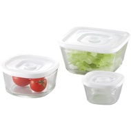 Iwaki Heat-Resistant Glass Sealed Container White Square 3-Piece Set Sealed Pack & Range PSC-MP-3W2