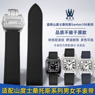 Suitable for Cartier Santos Series Santos Santos100 Nylon Grain Genuine Leather Watch Strap