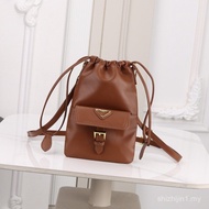 ZQ0Z Ready Stock Design Mini Drawstring Bucket Bag Pure Leather Simple Lightweight All-Match Commute