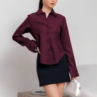 KEMEJA Luna Stripe Press Body Women's Fitted Slimfit Shirt with Striped Motif, Formal, Long Sleeve, 