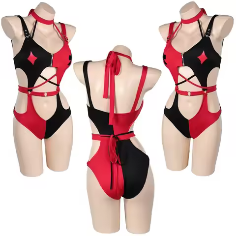 ff34Quinzel Cosplay Summer Lingerie Costume Movie Cartoon Super Villain Swimwear Beach Party Swimsui