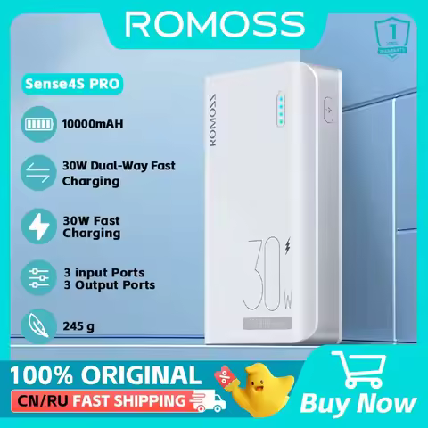 ROMOSS Sense 4S Pro Power Bank 10000 mAh 30W Fast Charging Powerbank PD2.0 QC3.0 Portable Battery Ch