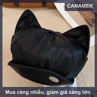 【CANAMEK】 Pu da dễ thương Mèo Tai Mũ nồi cho phụ nữ rắn màu giản dị Newsboy cap cá nhân Mũ đạt đỉnh