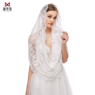 Bridal Lace Trim Headscarf Muslim Headwear Veil Long Shawl Single Layer Face Covering Veil
