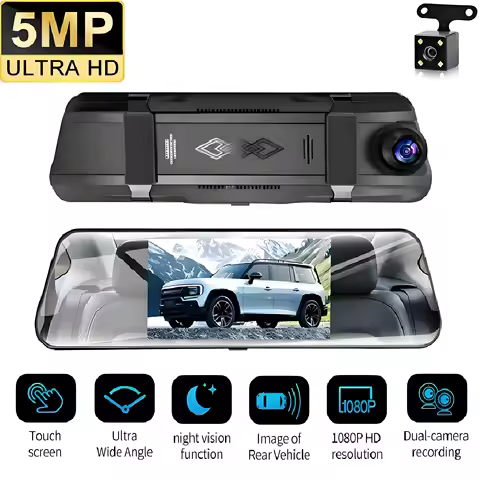 5MP Mirror Camera Car Touch Screen Video Recorder Rearview Mirror Dashcam DVR Black Box Optional Dua