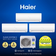 Haier Flexis 5 Ticks System 3 Multi Split Aircon AS25 x 2 + AS50 x 1 / 4U65 (R32 New Gas)