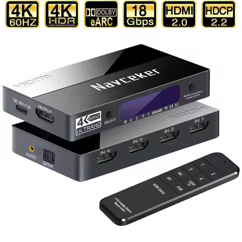 Mini 4x1 4K HDMI Switch Audio Extractor With ARC & Optical Toslink HDMI 2.0 Switch 4K 60Hz HDMI Swit