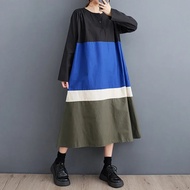 XITAO Dress Casual Simplicity Long Sleeve Contrast Color Dress
