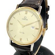 OMEGA De Ville Classic Date 53892333，已更換電池，不銹鋼/GP/皮革手錶，石英機芯，象牙色錶盤和棕色皮革錶帶（非原始製造商），適合男孩