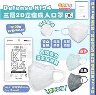 Defense KF94 三層2D立體成人口罩（黑色） 1箱100個（20包 x 5個/包）