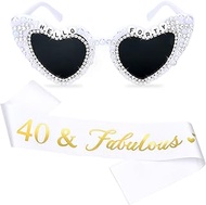 40th Birthday Sash and Glasses for Women 40th Birthday Decorations 40 & Fabulous Sash and Rhinestone
