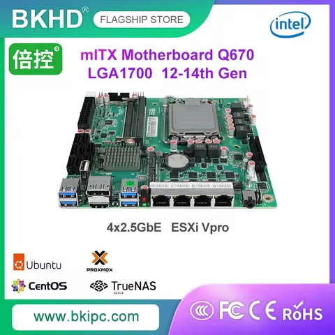 BKHD mITX Motherboard Q670 LGA1700 4x2.5GbE DDR5 8xSATA PICe x4 Raid for NAS Firewall Server Compati