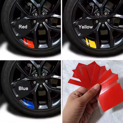 6Pcs Reflective Hash Mark Wheel Rim Stickers Racing Hub Strip Decals Fit 18-21 Inch Car Wheel Decor 