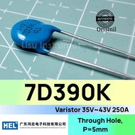 7D390K Varistor 35V~43V 250A Through Hole, P=5mm Hongzhi