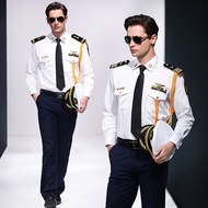 Male Captain Shirt Seaman Shirt Performance Costume White Shirt Long Sleeve Air Pilot Airman Shirt P