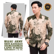 SRITI KASMARAN / Baju Batik Pria Lengan Panjang Warna Hijau Army / Kemeja Batik Pria Terbaru / Baju 