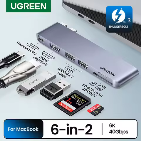 UGREEN USB-C HUB 6-in-2 Type-C to 4K HDMI Thunderbolt 3 USB3.0 SD&TF Adapter for MacBook Pro Air Doc