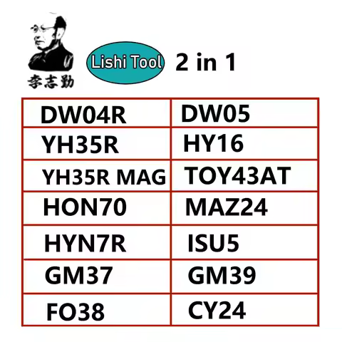 Lishi 2 in 1 DW04R DW05 FO38 GM37 GM39 CY24 HON70 HY16 HYN7R ISU5 YH35R TOY43AT MAZ24 lishi Tool