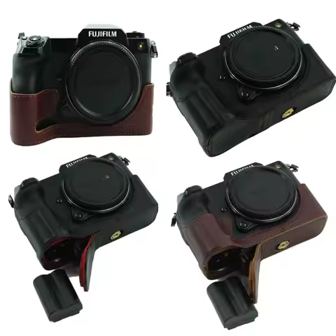 Genuine Leather Half Body Camera Case For Fujifilm Fuji GFX 100S gfx100s Battery Opening Bottom Cove