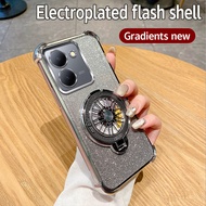 Casing For Vivo Y27 5G Case Shockproof Electroplated TPU Rotating Gyro Stand Cover Phone Casing For