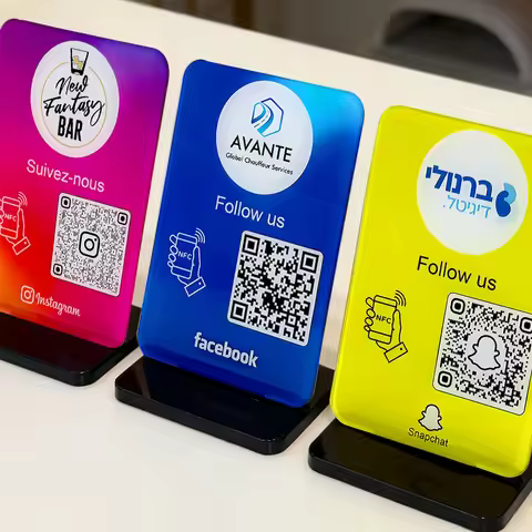 Custom Acrylic NFC QR Code Sign - Social Media Instagram Facebook Follow Us Plaque for Business, Ret