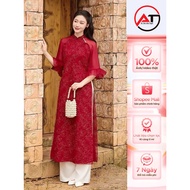 Modern women's ao dai, silk ao dai embroidered with roses and sequins, 4 panels, size S - 3XL
