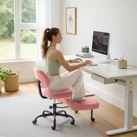 Furmax Ergonomic Criss Cross Legged Office Chair with Wheels, 360°Swivel Adjustable Height Kneeling 