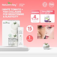 Nature's Key White Tomato Collagen Powder Vitamin C E Biotin, Strawberry, 15 Sachets