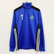 古著adidas半拉鍊運動外套/球衣，帶有大號性能標誌，藍色，O碼