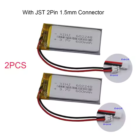 2pcs 3.7V 600mAh 2.22Wh Polymer Li Lithium Battery 602248 JST 2Pin 1.5mm Connector For GPS Driving R