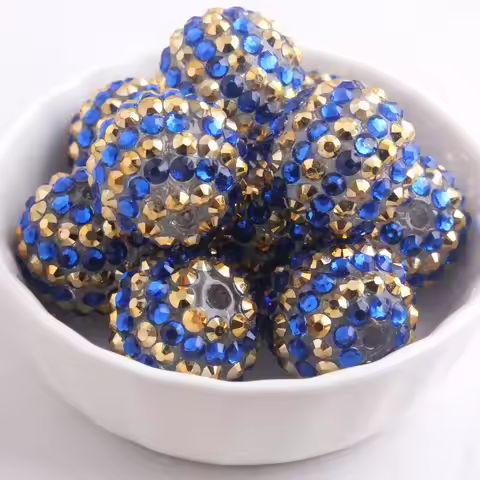 Kwoi vita 100pcs 20mm dark blue/gold strip Color Chunky Resin solid Rhinestone Beads Ball for Kids J