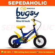 sepeda anak perempuan &amp; laki wimcycle bugsy ukuran 12 inch keranjang - blue