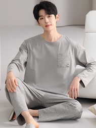 100% pure cotton pajamas mens pajamas spring and autumn summer 2025 new thin round neck pajamas long