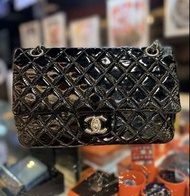 90%新 Chanel Classic 25 黑色漆皮銀扣 雙鍊袋 Handbag