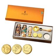 Wax Seal Stamp Kit with 3pcs Seal Stamp and 2 Bottle of Wax Beads Spoon/Candle for Christmas Vintage