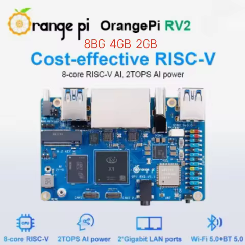 Orange Pi RV2 RAM Single Board Computer DDR4 8-Core RISC-V 2TOPS AI CPU WiFi BT5.0 BLE M2 PCIE SSD M