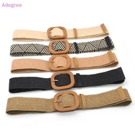 Adegree Summer Women Elastic Woven Belt Square Bule Vintage Boho Straw Belt Dress Belt