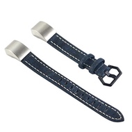 YRD TECH Classic Leather Wristband With Metal Connectors For Fitbit Alta/Fitbit Alta HR (Navy)
