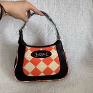 泰國 Jelly Bunny 橙白色菱形皮革 手提 斜咩袋