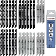 AIKENSAI 30-Piece 6T 8T 10T 14T 18T 24TJigsaw Blades U Shank for Wood Plastic Metal Jig Saw Blade Set Compatible with U-Shank Jig Saws Bosch DeWALT SKIL Black and Decker etc