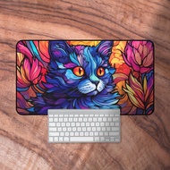 Cute Cat Desk Mat, Mouse Pad for Cat Lovers, Colorful Keyboard Mat, Giant Desk Mat, Blue Gaming Desk Mat, Cat Lover Gifts