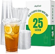 32 OZ Clear Plastic Cups with Lids and Straws 25 Pack, Disposable To Go Cups with Lids for Iced Coff