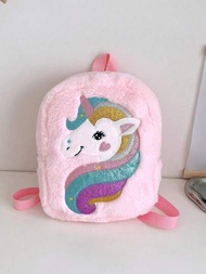 Mochila De Peluche Con Dibujo Animado De Unicornio Para Niñas