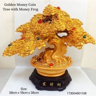 FENGSHUI Golden Tree Golden Money Coin Tree with Money Frog Wealth and Abundance Decor Figurine