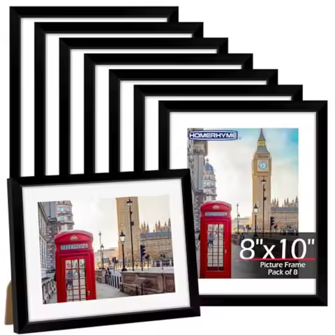 8x10 Picture Frame Set of 8 Black Photo Frames for Tabletop or Wall Display Fits Pictures 5x7 with M
